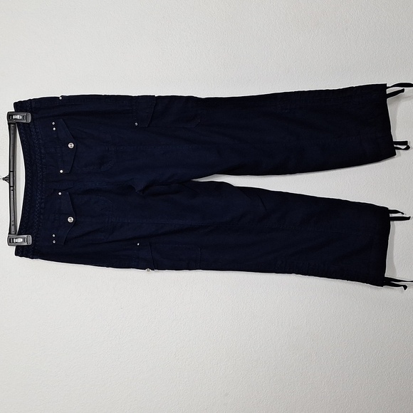 INC International Concepts Navy Blue Lagenlook 100% Linen Utility Cargo Pants 10 - Picture 9 of 15